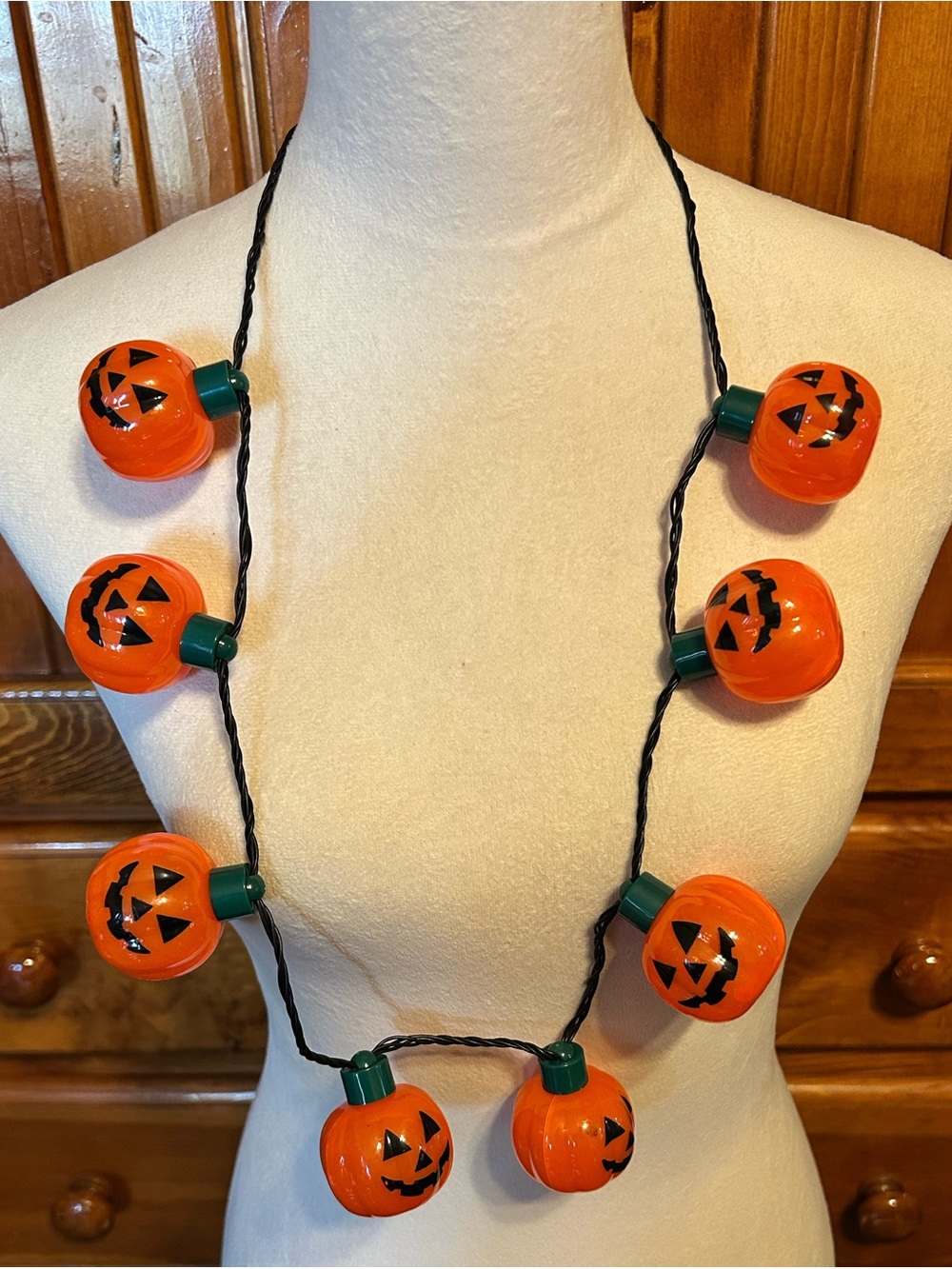 Orange Pumpkin Light-Up Necklace And Dangle Earrings. Costume Accessory